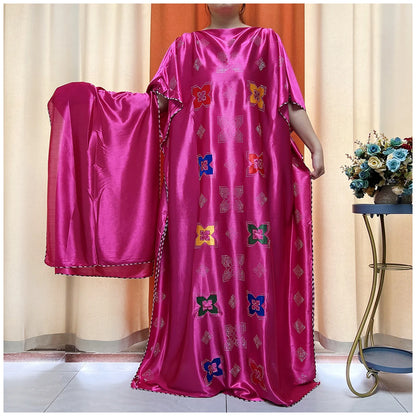 African Abaya For Women Kaftan islamic Clothing With Scarf African Women Dress Inlaid Mubarak Dubai Femme Luxury Muslim Dress