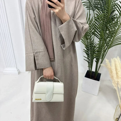 Plain Linen Closed Abaya Dubai Luxury Muslim Hijab Dress Turkey Casual African Dresses Abayas for Women Ramadan Eid Islam Kaftan.