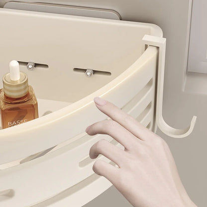 Weiße Badezimmerregale mit Handtuchhalter und Haken, Shampoo-Make-up-Aufbewahrungsorganisator, selbstklebendes, an der Wand montiertes Dusch-Eckregal