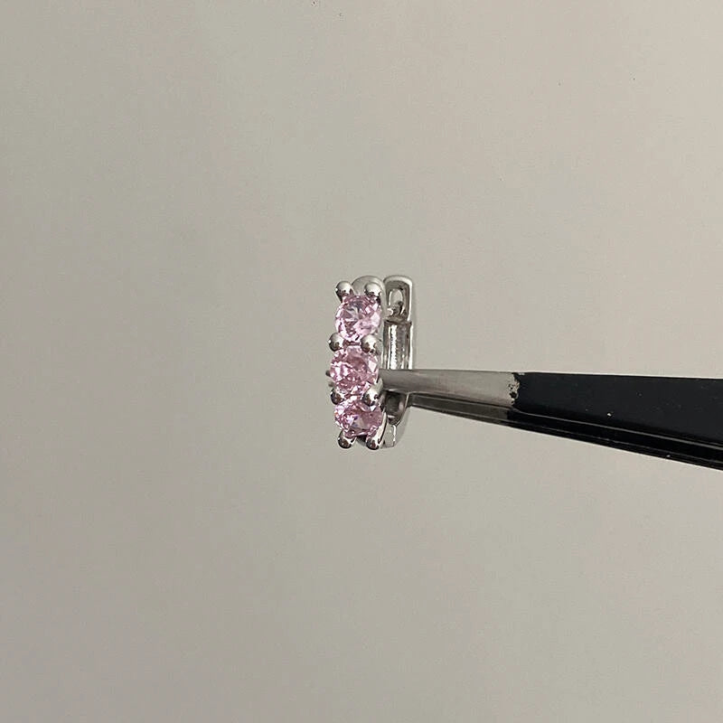 Cute Pink Zircon Cat Stainless Steel Ear Bone Nail Water Droplet Pendant Small Earrings for Women Cochlear Puncture Accessory.