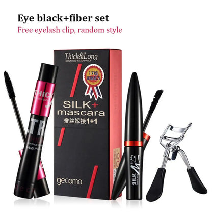 Fiber Silk Mascara Set Double Tube Natural Waterproof Dense Long Lasting No Halo Dye Mascara Beauty Makeup Extension Cream.