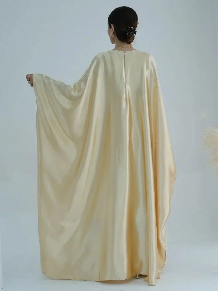 Batwing Satin Shimmer Abaya Damen Dubai Luxury Islam Muslim Kaftan Dress Women Kebaya Vestidos Djellaba Robe Femme Musulmane.