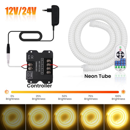 Dimmable LED Neon Tube 360 Degree Round Reticulate Flexible Silicone Tape 240LEDs Waterproof LED Strip Light 12V 24V.