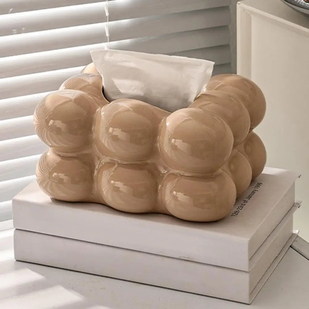 Luxury Tissue Boxes Marshmallow Ceramic Tissue Box Cream Tissue Holder Cover Napkin Holder Storage Box Home Living Room Decor.