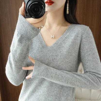 Neue Kaschmir frauen V-ausschnitt Pullover Spitze Neck Aushöhlen Design Beiläufige Gestrickte Lange Hülse frauen Pullover Herbst Und winter