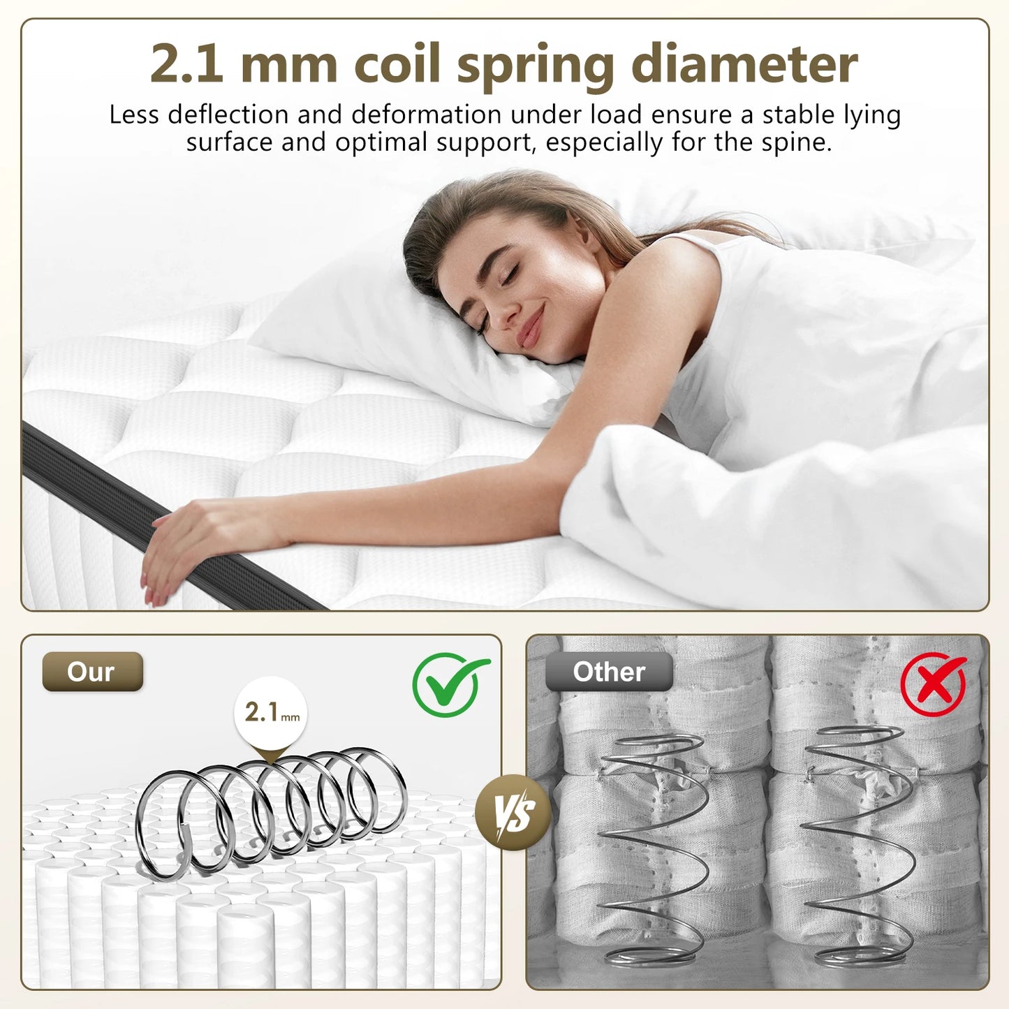 Daccormax Taschenfederkernmatratze 22 cm, ergonomisches 7-Zonen-Design, mittelfester, atmungsaktiver Bezug, Druckentlastungs- und Wirbelsäulenstütze
