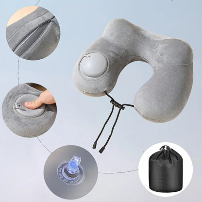 1 press type inflatable pillow U-shaped pillow, foldable U-shaped double hump neck pillow, portable outdoor travel pillow.