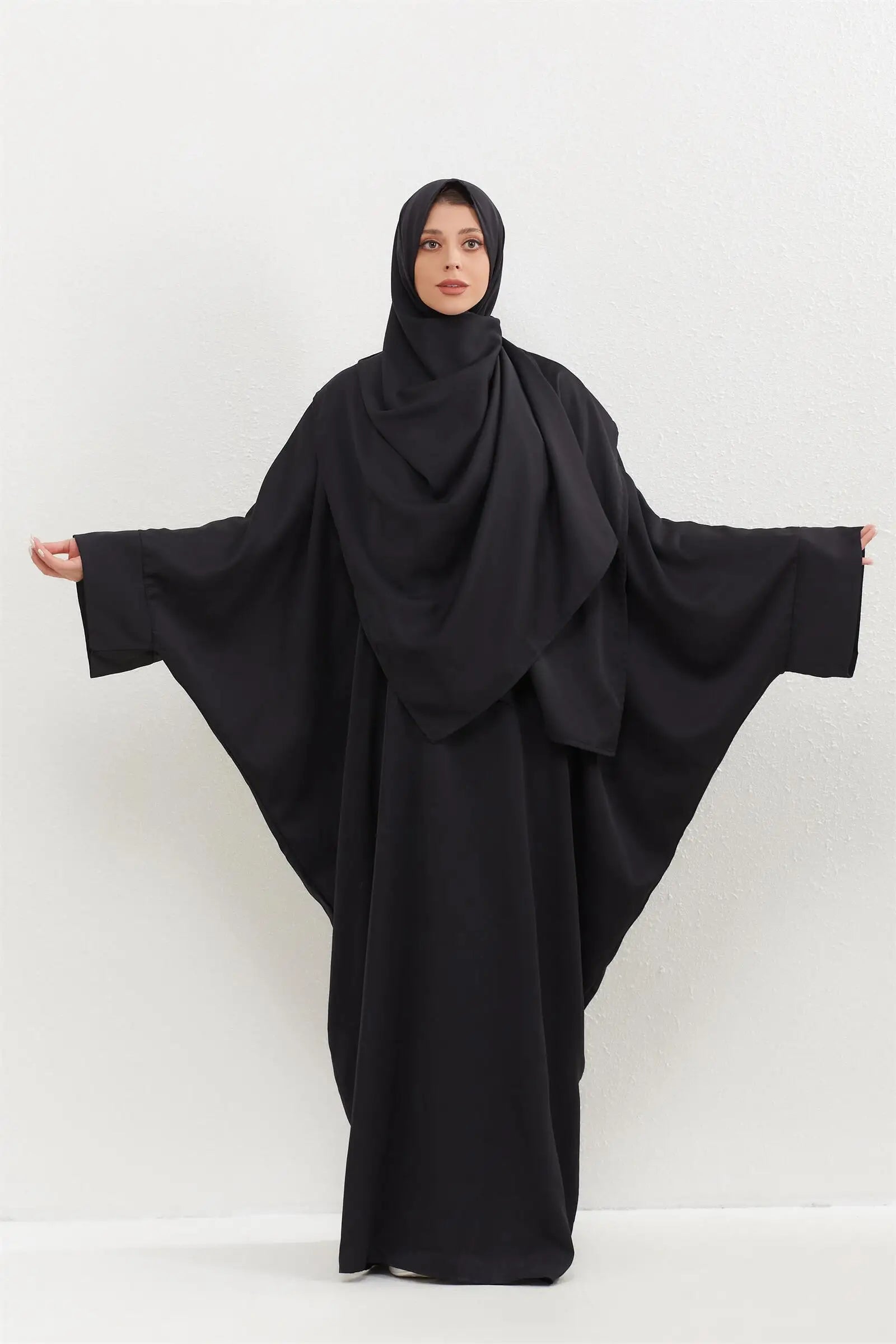 Two Pieces Muslim Abaya Women Jilbab Islamic With Hijab Clothing Dubai Saudi Robe Turkish Modesty Prayer Dresses Loose Kaftans.