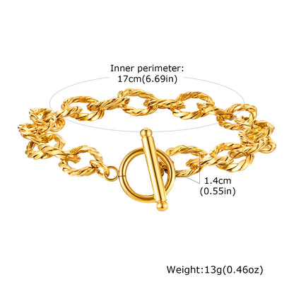 Chunky Bold Toggle Bracelets for Women, Stainless Steel OT Buckle Link Chain Bracelet Gold Plated Tarnish Free