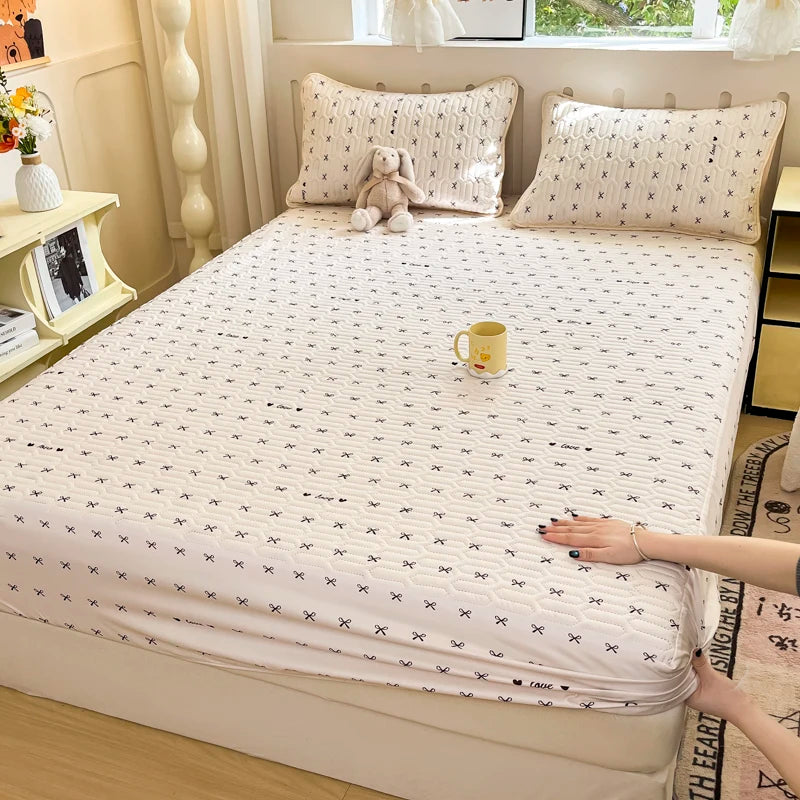 Thicken Bed Cover Waterproof Mattress Protector Elastic Bedspread Printed Bed Linen for Home 매트리스 커버 (No Pillowcase)