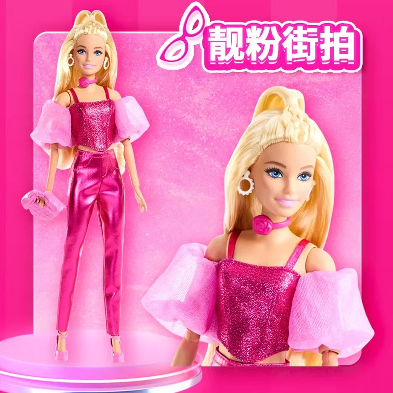 Genuine Barbie Deluxe Style Dolls Pink Dress Outfit Blond Hair Knot Bow Accessories Toys For Girls Sweet Birthday Gift In Stock