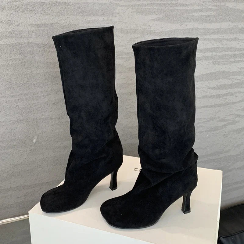 Eilyken Concise Round Toe Women Knee-High Boots Punk Style Thin High Heels Shoes Autumn Winter Female Long Booties.