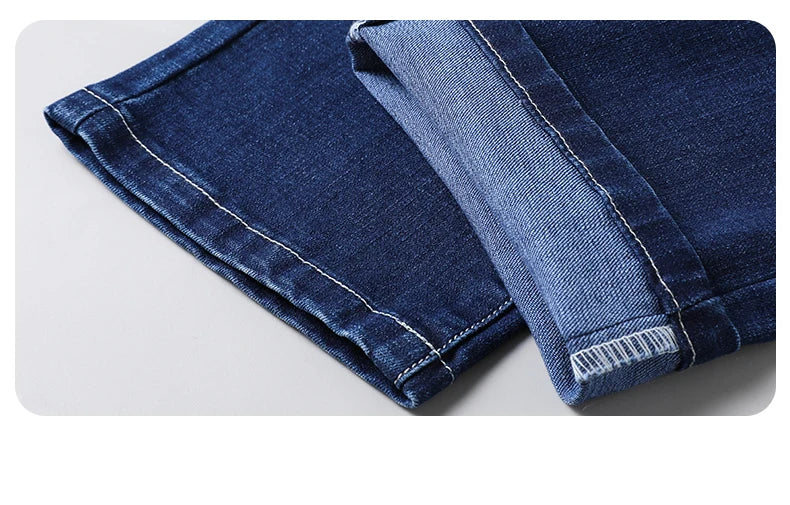 Große Größe 40, 42, 44, 46, lockere, gerade Jeans für Herren, Herbst, neue Business-Casual-Stretchhose, klassische blaue Denim-Hose für Herren