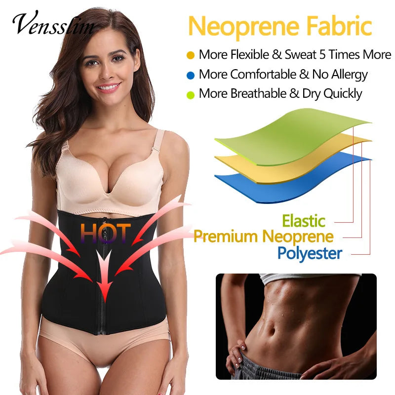 Vensslim Waist Trainer Tummy Control Wrap Women Zipper Slimming Girdle Body Shaper Belt Hpt Thermo Neoprene Sauna Sweat Cincher.
