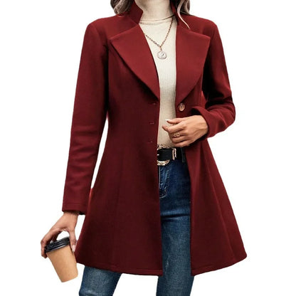 Strickjacke mischt solide Langarm Einreiher Oberbekleidung Loose Fit Knopf umdrehen Kragen Wolle Mäntel Knopf Büro Dame.