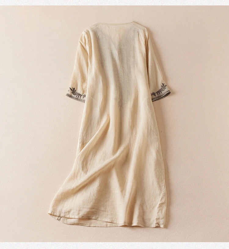 Vintage bedruckte Frauen kleider neue französische lose V-Ausschnitt Kleidung Kurzarm Sommer A-Linie Stickerei Empire Kleid.