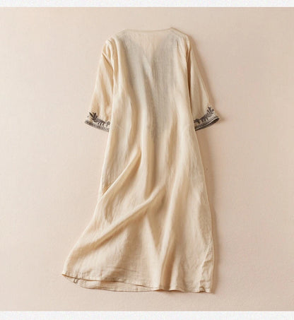 Vintage bedruckte Frauen kleider neue französische lose V-Ausschnitt Kleidung Kurzarm Sommer A-Linie Stickerei Empire Kleid.