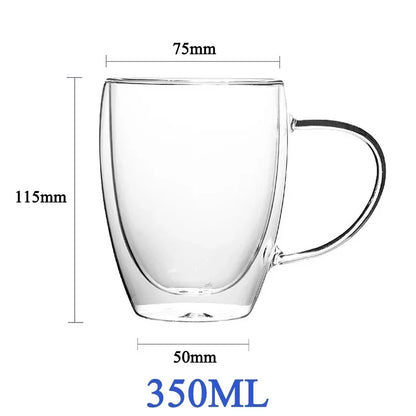 1-6PCS 80-450ML Heat Resistant Double Wall Tea Glass Cup Beer Coffee Handmade Creative Cold Beverage Transparent Drinkware Set