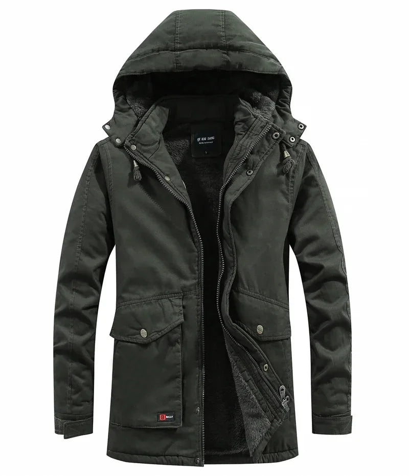 Parkas Coat Military Windproof Hooded Jackets Man Washed Cotton Thick Fleece Casual New  Winter Warm Varsity Jacket Men