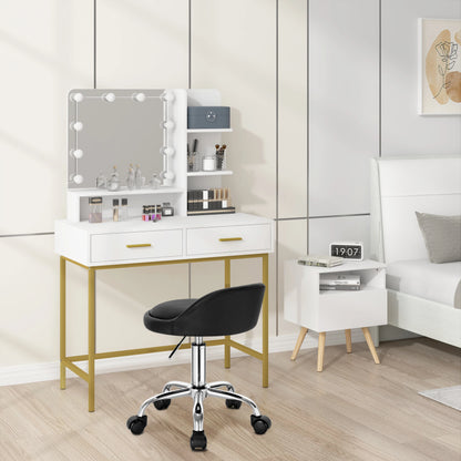 WOLTU Drehbarer Bürostuhl mit Rollen, höhenverstellbarer Computerstuhl mit niedriger Rückenlehne, Arbeitsrolle, Rocker-Schminkhocker