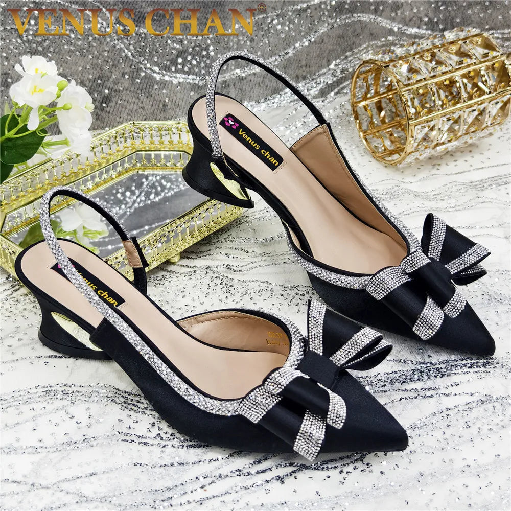 New Arrival Elegant African Party High-heeled Shoes Chain Decoration Trendy Women's Sandals Nigerian Women Wedding Pumps