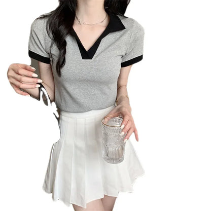 Plus Size Slimming Effect plus Size Women's Polo Neck T-shirt 200 Pounds Large Code College Style Top for plus Size Women.