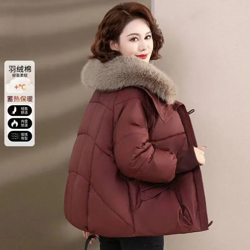 2025 Winter Neue Unten Kurze Gepolsterte Jacke Frauen Parkas Pelz Kragen Dicke Baumwolle Mäntel Kleidung Schwarz Casual Oberbekleidung Weibliche neue