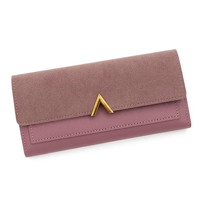 New Korean version women's wallet long V-shaped buckle three fold wallet for women, hand-held bag, change card bag