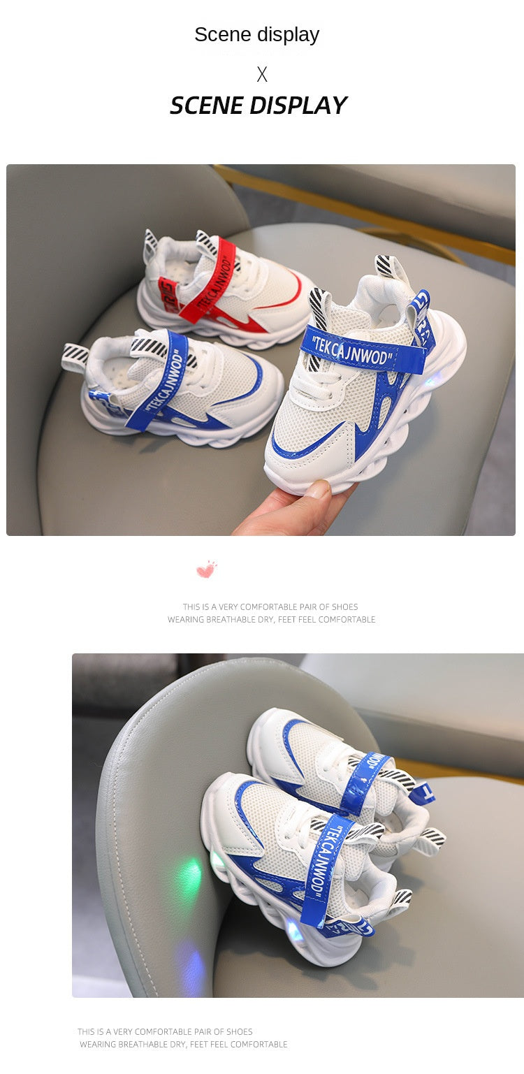 New LED Children Glowing Shoes Baby Luminous Sneakers Boys Lighting Running Shoes  Kids Breathable Mesh Sneakers.