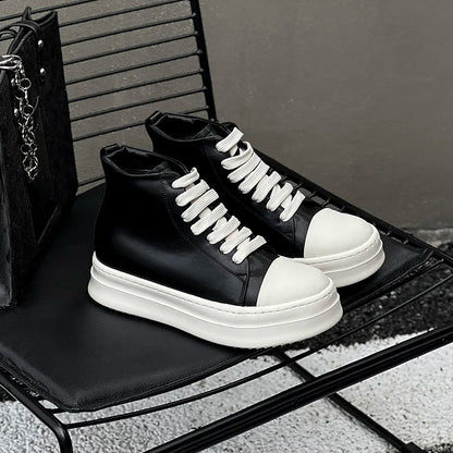 Street Style Ankle Boots for Men Genuine Leather High Top Shoes Fashion Brand Motorcycle Boots Thick Bottom  Male Walking Shoes.