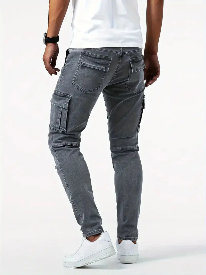 Neue Jeans Herren Seitentasche Skinny Jeans Schlank Einfarbig Hohe Taille Denim Bleistift Hosen Sommer.