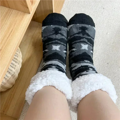 Fuzzy Fluffy Sock Women Winter Christmas Gift Warm Plush Non slip Home Sleeping Soft Female Floor Thermal Slipper Sock Snowflake