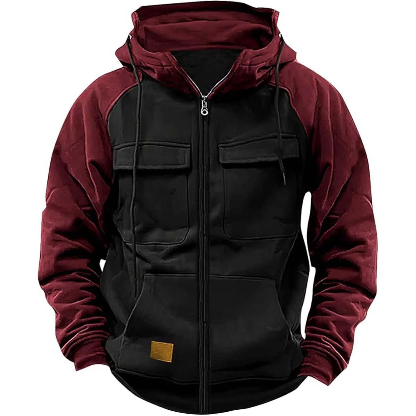 Autumn Winter Hoodies Men Zipper Patchwork Warm Fleece Sweatshirts Multi Pockets Male Fashion Hooded Jacket Thick Outdoor Hoodie.