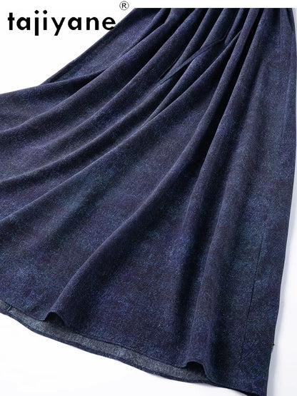TAJIYANE 100% Maulbeerseide Kleid Frau Sommer 2025 Elegante Lange Kleider Denim Gedruckt Party Kleider Damen Kleidung Vestidos.