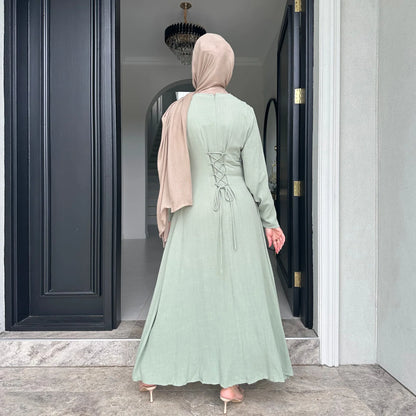 2025 Summer Arabic Muslim Women Modest Dress Eid Dubai Plain Abaya Islam Party Outfit Elegant Holiday Dresses Turkey Kaftan Robe.