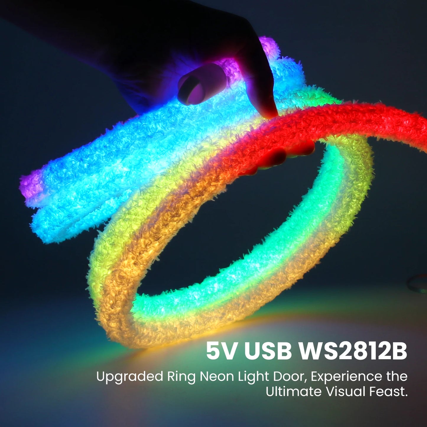 DC5V USB RGB LED Round Neon Light Strip Music Sync Control with App/Remote Addressable Lamp IP67 Waterproof for Indoor Outdoor.