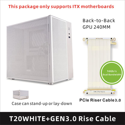 METALFISH T20 Mini ITX Case 9L Gaming Computer White Chassis Compact PC Support Flex PSU/100mm Cooler/180Liquid Cooler/240mm GPU