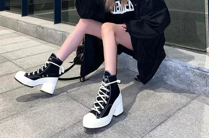 Women Platform Sneakers Luxury Brand  Women Boots Fashion Outdoor Skateboard Shoes Women High Top Canvas Sneaker Plus Size 36-42.