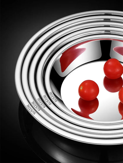 Thick Round 316 Stainless Steel Dinner Plate Food Grade Trays Salad Fruit Meal Pan Kitchen Steak Seafood Flat Cooking Bowls.