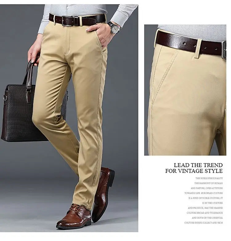 Summer Thin Men's Slim Suit Pants Fashion Business Casual Cotton Green Black Khaki Trousers Male Brand Clothing 30-40.