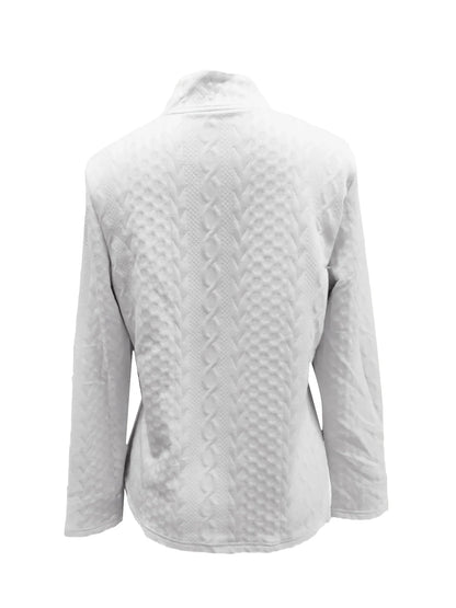 Herbst Winter Frauen Jacke Slim Fit Metall Knöpfe Stehkragen Lange Ärmel Jacquard Mantel Einfarbig OL Pendeln Mantel Für Arbeit.