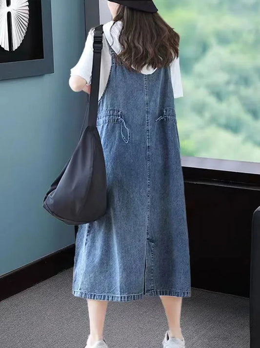 AmaxluluE 2023 Sommer Frauen Mode Übergroßen Ärmellose Denim Kleider Lose Lange Kleidung Klassische Luxus Casual Vintage Vestidos.