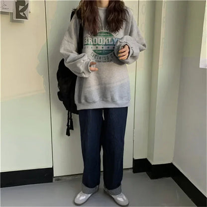 Women Hoodies 2025 Spring Woman clothing Office Lady Loose Coat Sweatshirts Letter Printed Pullovers Korean Fashion Y2k top Coat.