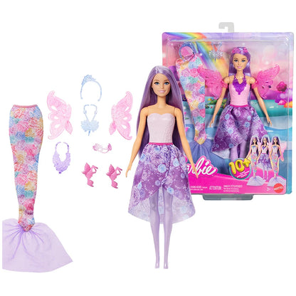 Original Barbie Mermaid Dolls Pink Fantasy Ocean Princess Hair Headband Accessories Toys for Girls Shell Lavender Fish Tail Body.