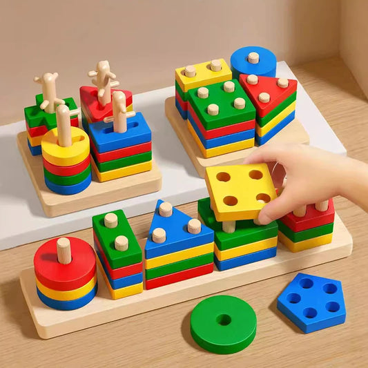 Montessori Wooden Block Toys Children Geometric Shape Color Sorter Block Puzzles Toddler Sorting Math Bricks Stacking Toys.