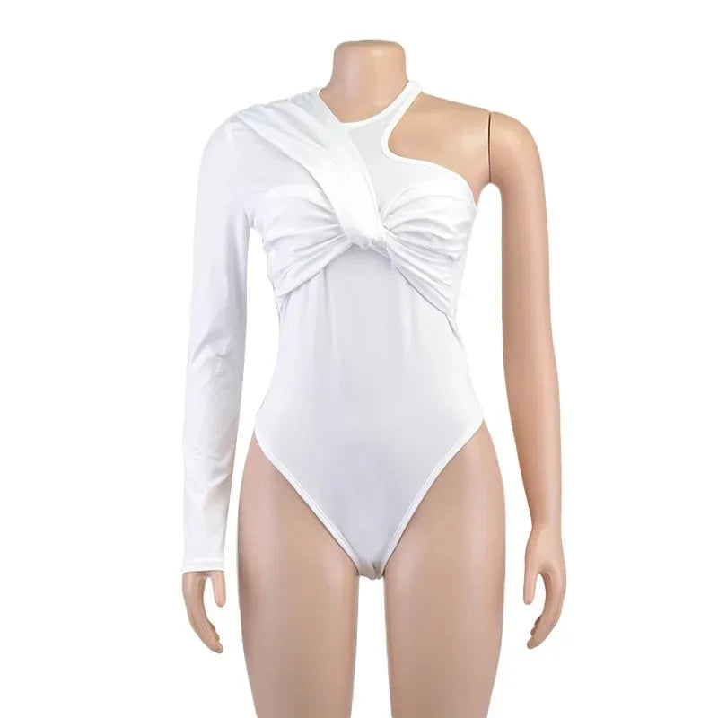 High Waist Irregular Bodysuit Backless Twist Streetwear One Shoulder Long Sleeve Tops Slim Club Party Sexy 19493.