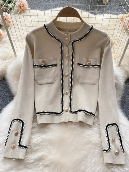 New Autumn Korean Fashion Casual Knit Two Piece Set Women Sweater Cardigan Crop Top + Wide Leg Pant Suits Tracksuit 2 Piece Sets.