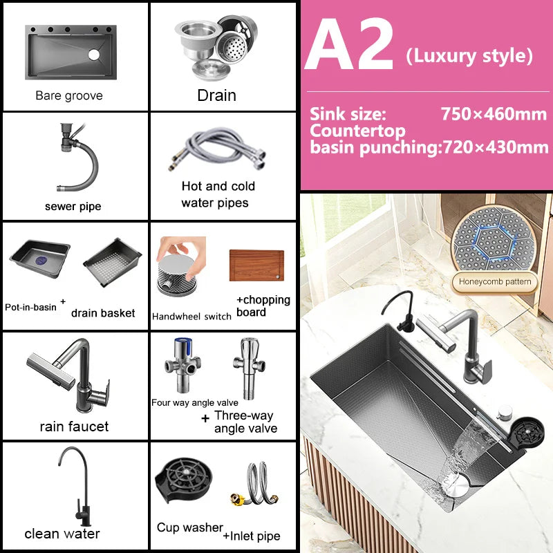 Waterfall Sink Large Single Slot Stainless Steel Kitchen Sink Embossed Washbasin Under The Basin Installation For Kitchen