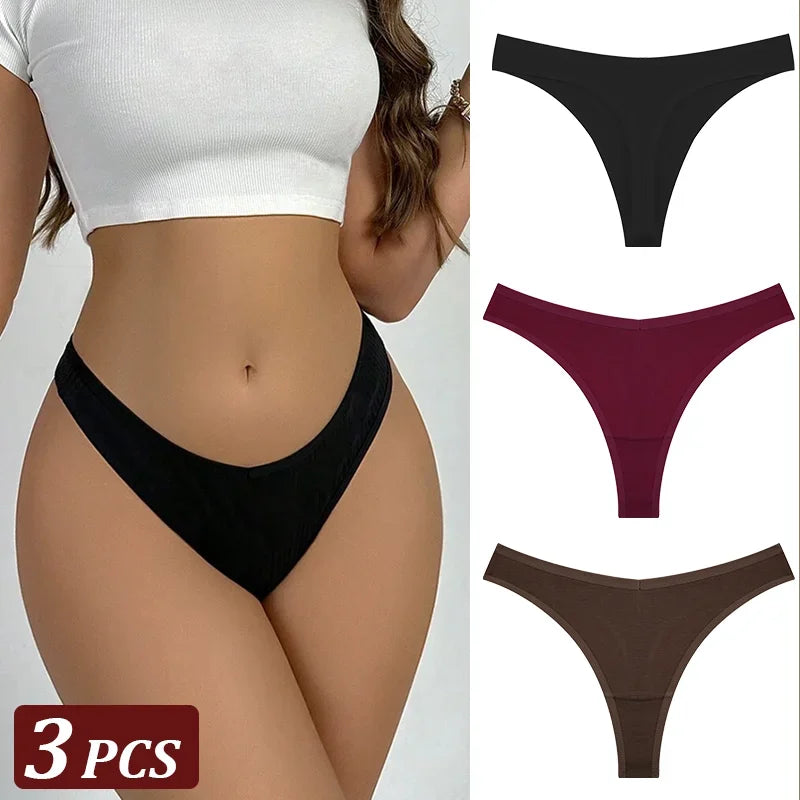 3Pcs/Set Seamless Thong Cotton Women Thin Strap Low Waist High Flexibility Panty Sexy Underwear Ladies Briefs T-back Soft Women