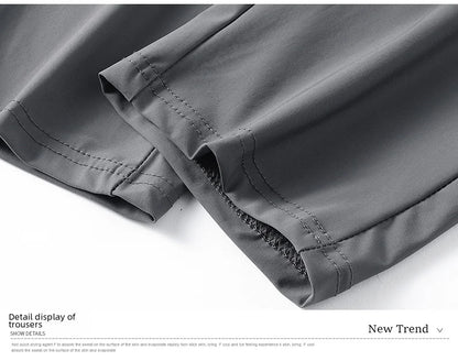 Men Summer Thin Ice Silk Pants Loose Style Workwear Casual Quick Dry Sports Pants Long Breathable High Elasticity